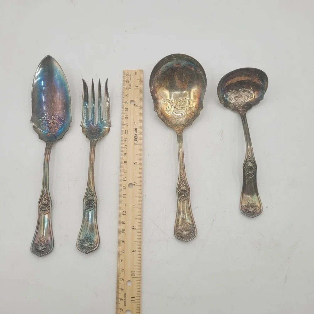 ANTIQUE Oxford Silver Company‎ Garland Pattern Serving Set Circa 1910